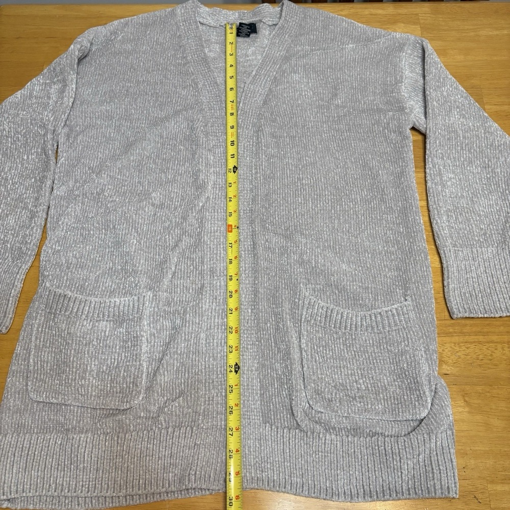 Rachel Zoe Cardigan Sweater Womens L Open Front Gray Beige Soft Cozy Pockets - Picture 4 of 8